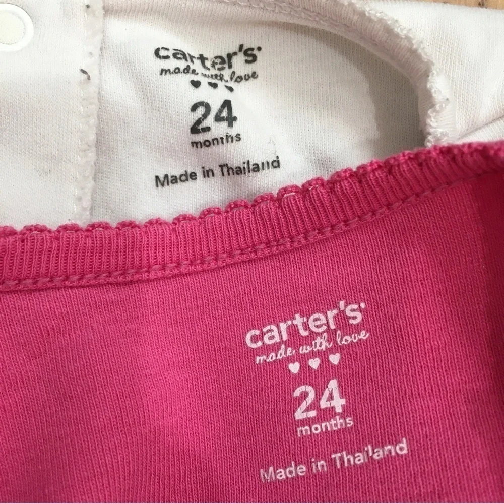 Carter's baby girl white pink long sleeve cotton overalls bodysuits